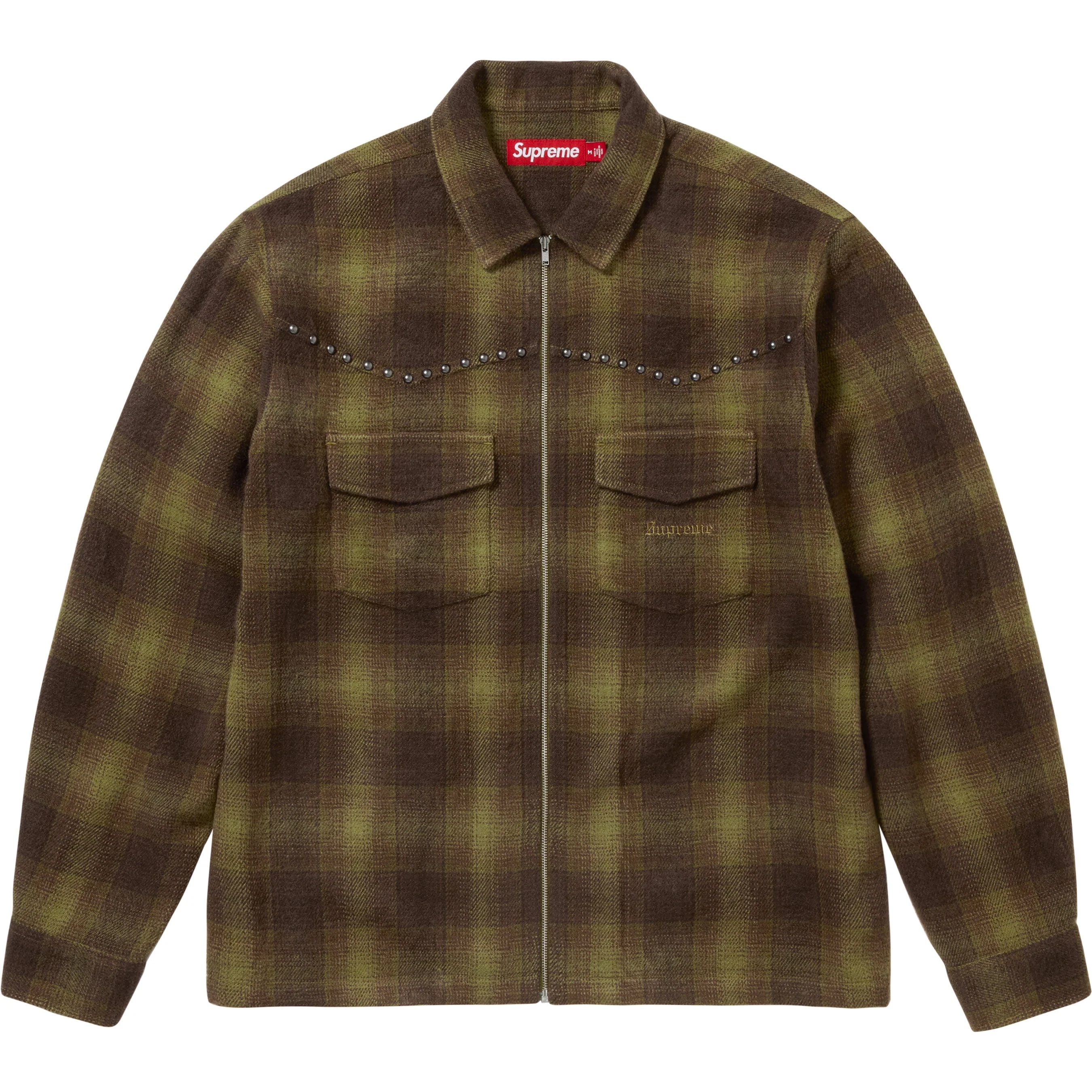 Studded Shadow Plaid Zip Up Shirt view 7